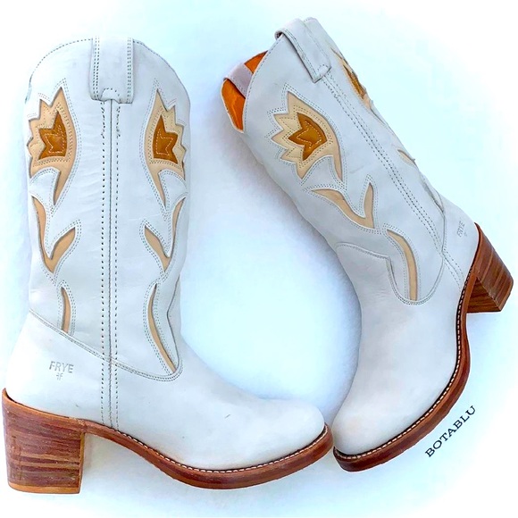 SOLD FRYE Vintage White Floral Campus Cowgirl Cowboy Western Boots Women’s 10 - Picture 5 of 13